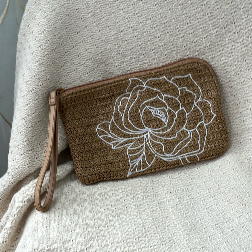 Vera Bradley Brown Wristlet with White Floral Design
